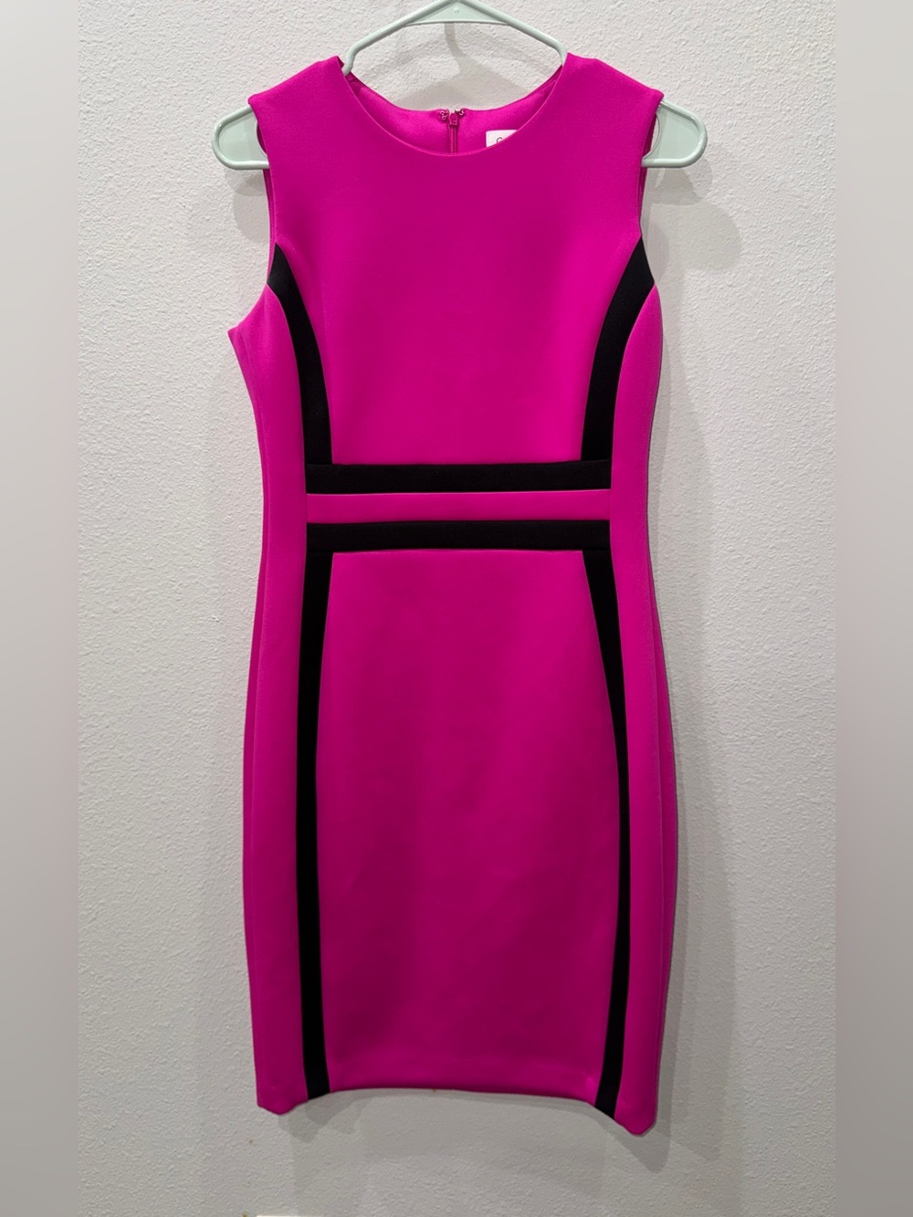 Calvin Klein Hot Pink Midi Sheath with Black Trim